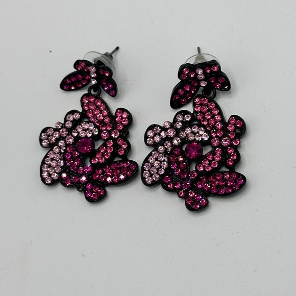 Shades of Pink Pierced Floral Rhinestone Earrings - Picture 2 of 4